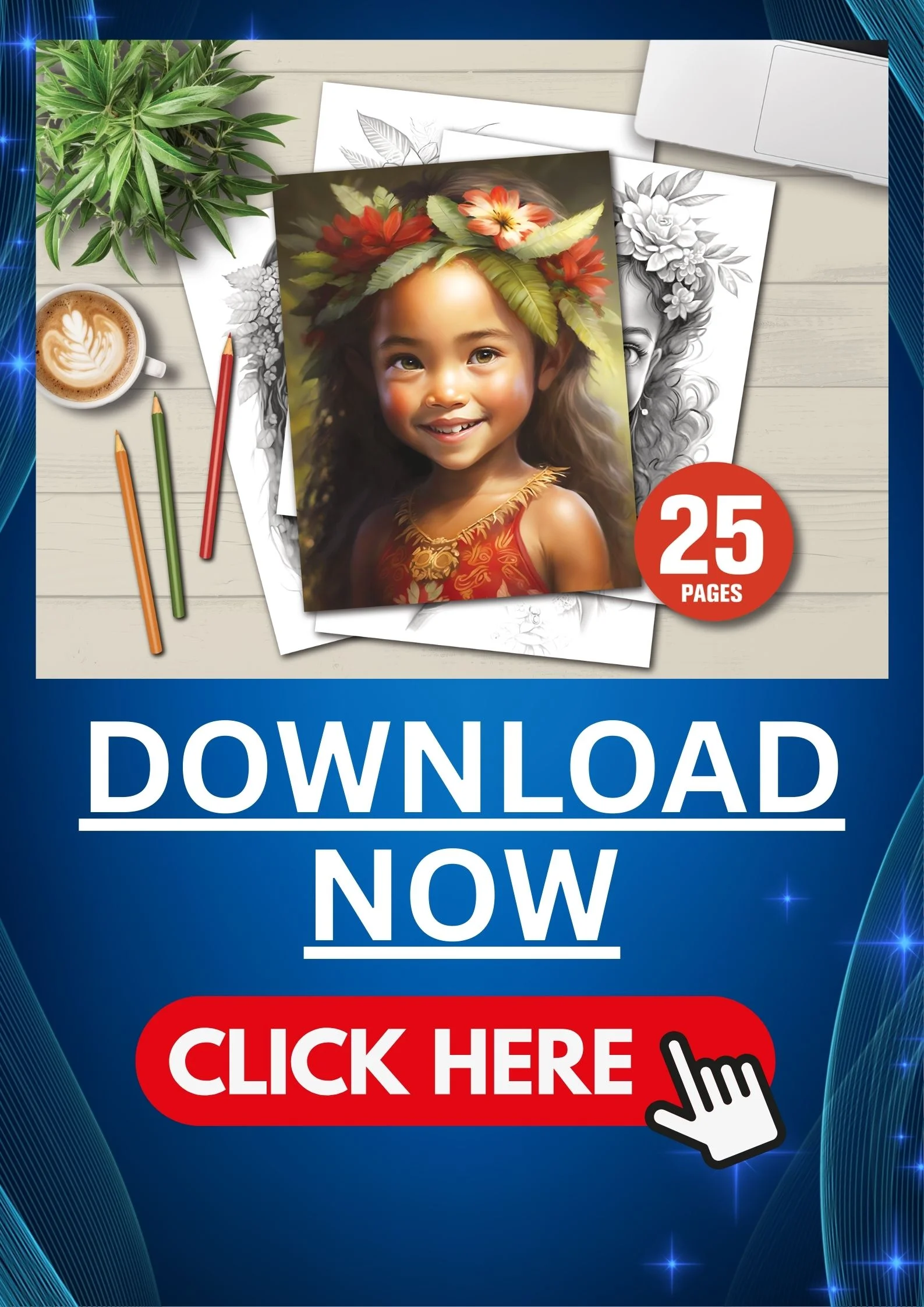 Hawaiian Flower Girls Coloring Pages – Dark Theme Printables | DigitalHal